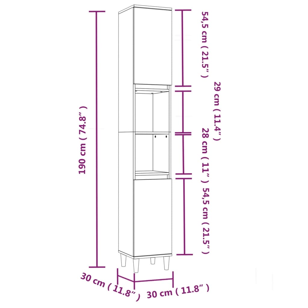 Bathroom Cabinet Grey Sonoma 30x30x190 cm Engineered Wood - Newstart Furniture