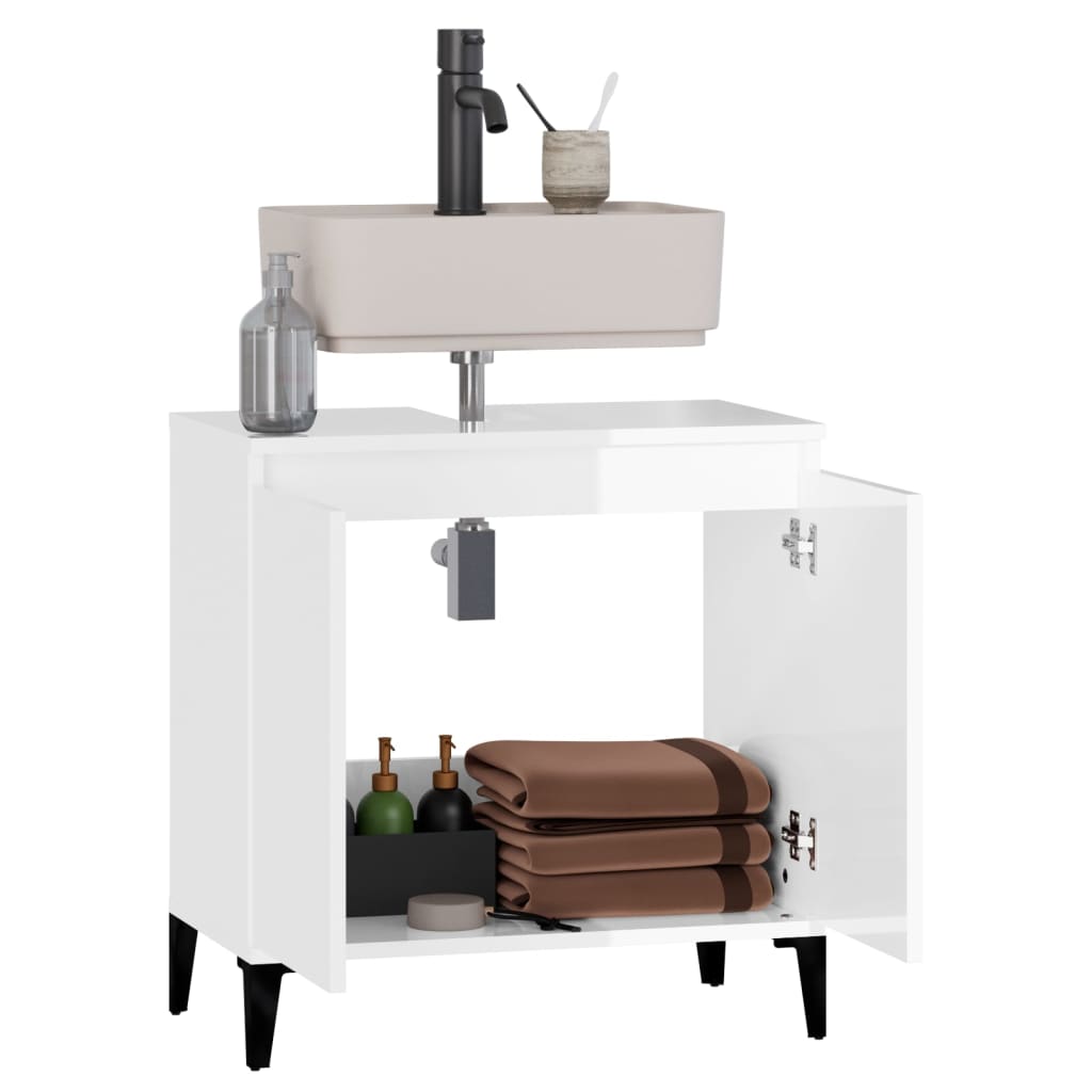 Sink Cabinet High Gloss White 58x33x60 cm Engineered Wood - Newstart Furniture