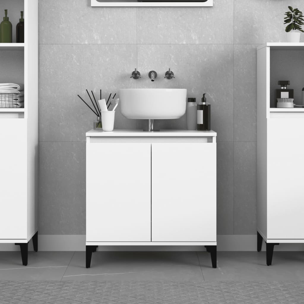 Sink Cabinet High Gloss White 58x33x60 cm Engineered Wood - Newstart Furniture