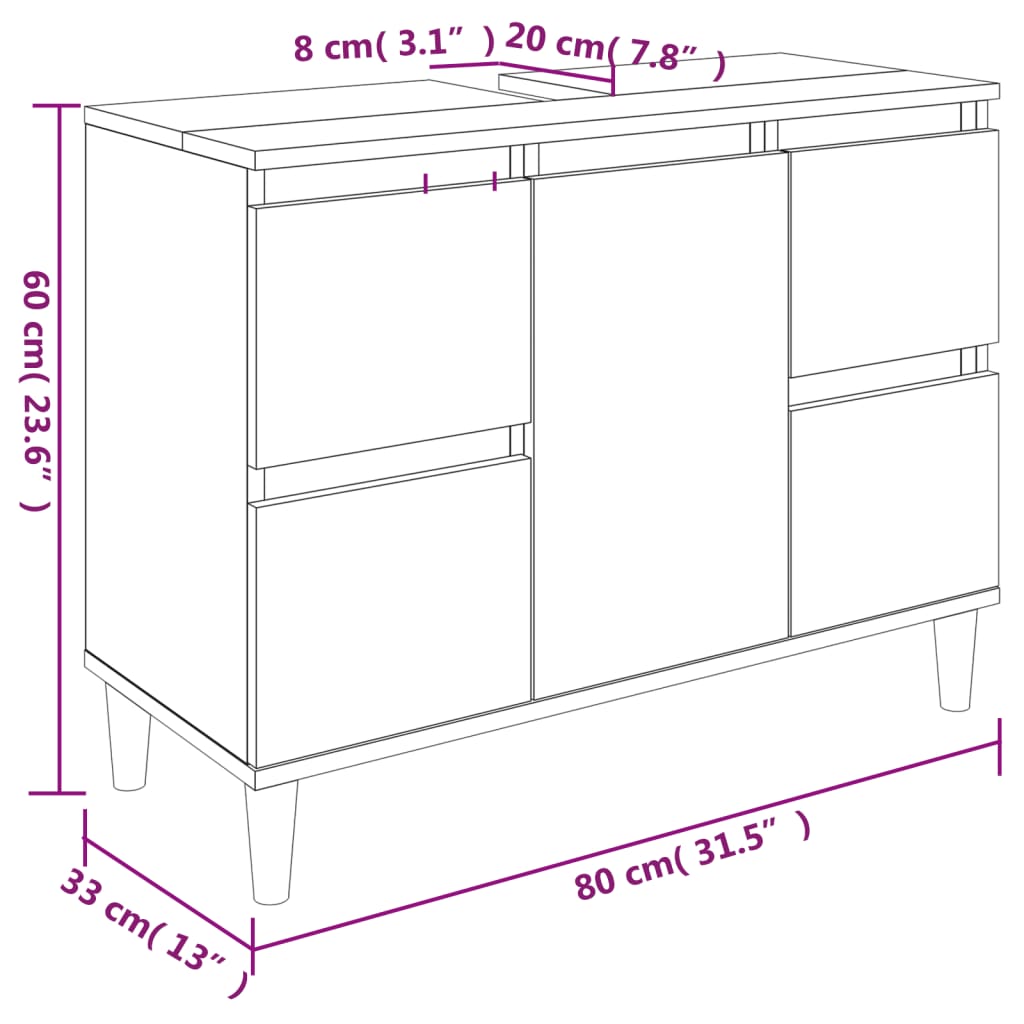 Sink Cabinet White 80x33x60 cm Engineered Wood - Newstart Furniture