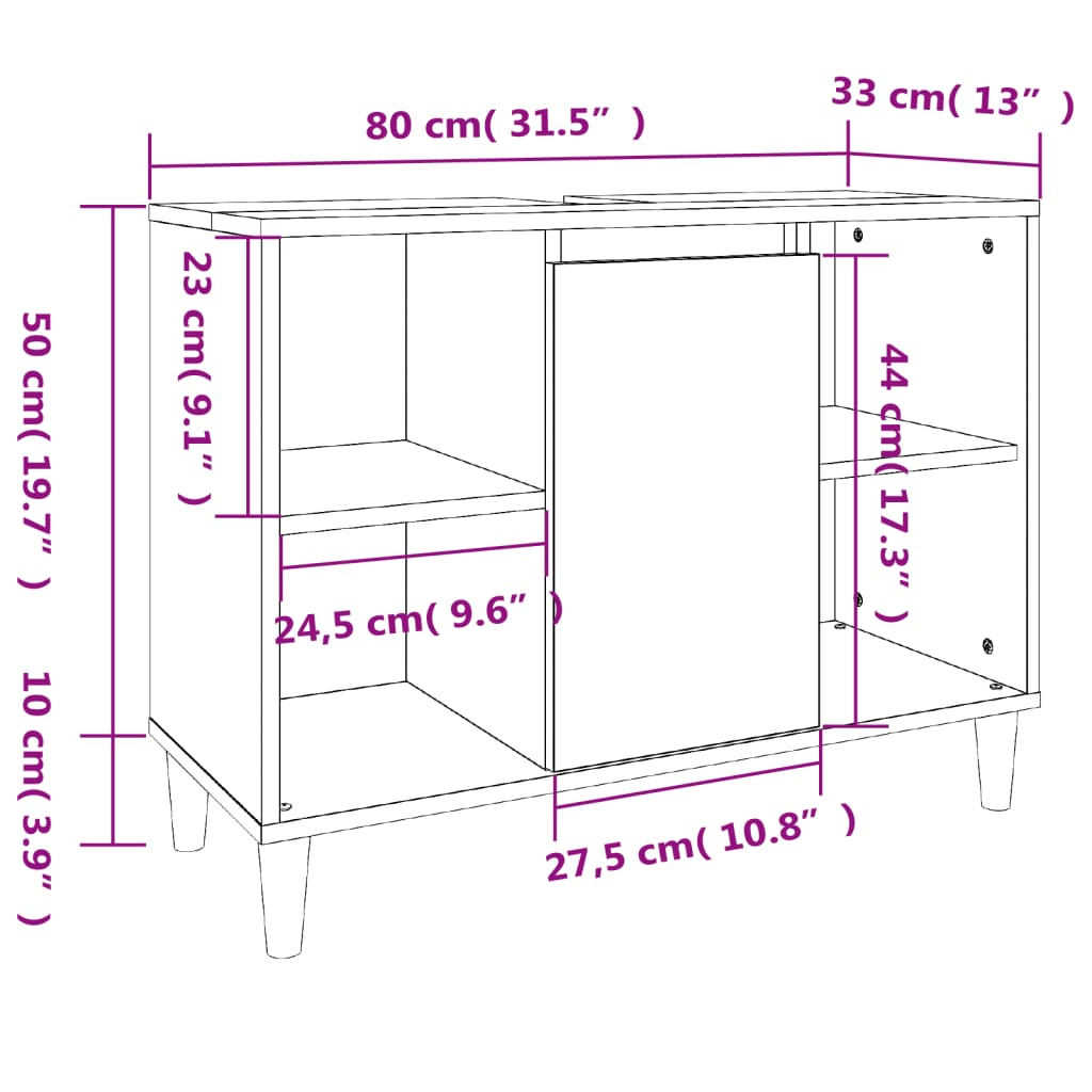 Sink Cabinet Black 80x33x60 cm Engineered Wood - Newstart Furniture