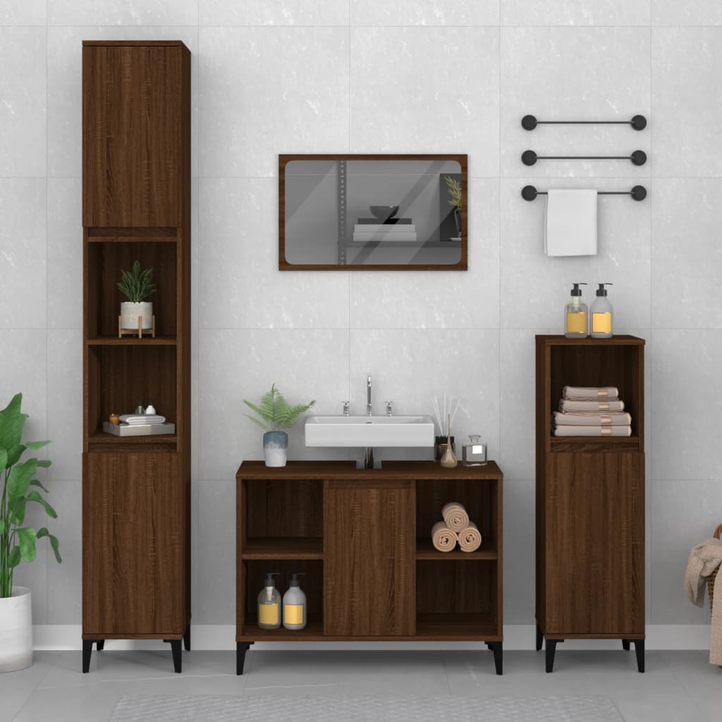 Sink Cabinet Brown Oak 80x33x60 cm Engineered Wood - Newstart Furniture
