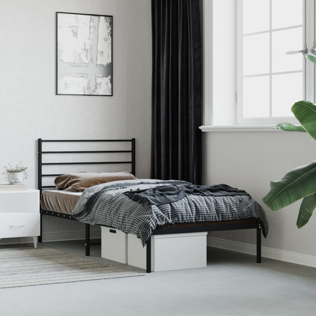 Metal Bed Frame with Headboard Black 92x187 cm Single - Newstart Furniture