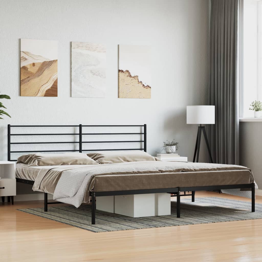 Metal Bed Frame with Headboard Black 183x203 cm King - Newstart Furniture