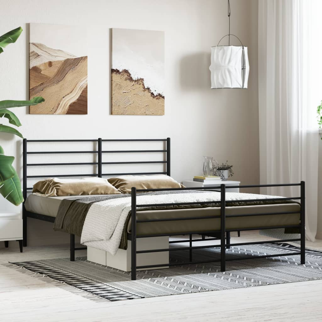 Metal Bed Frame with Headboard and Footboard Black 137x187 cm Double - Newstart Furniture