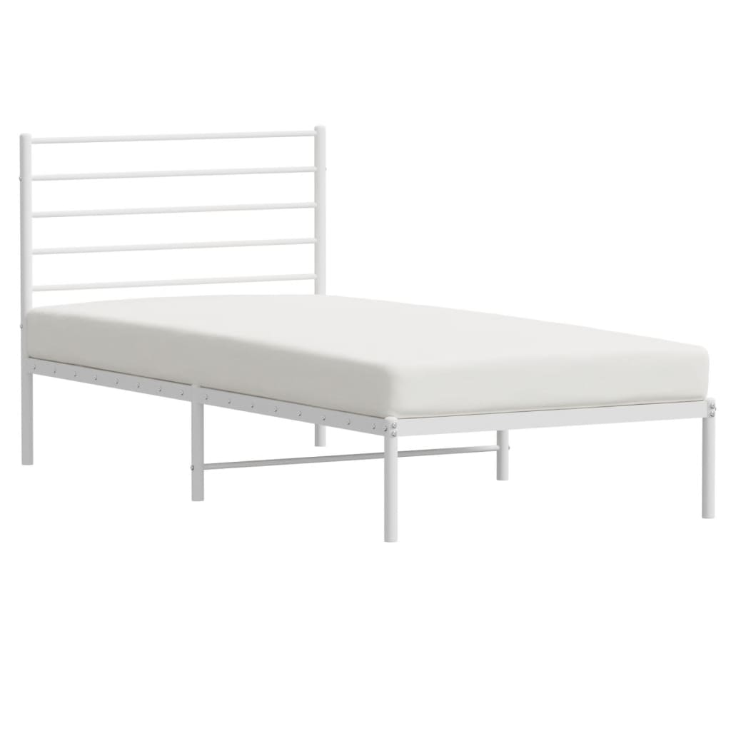 Metal Bed Frame with Headboard White 107x203 cm King Single Size - Newstart Furniture