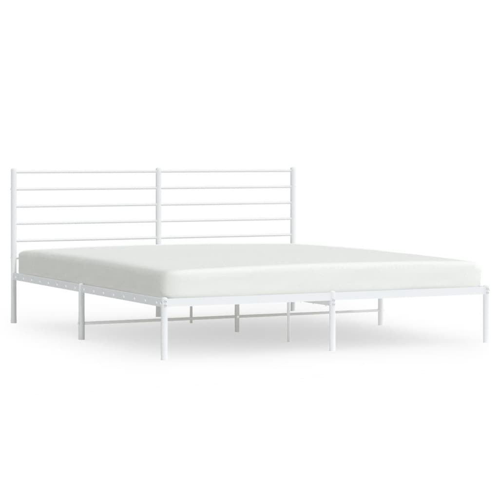 Metal Bed Frame with Headboard White 183x203 cm King - Newstart Furniture