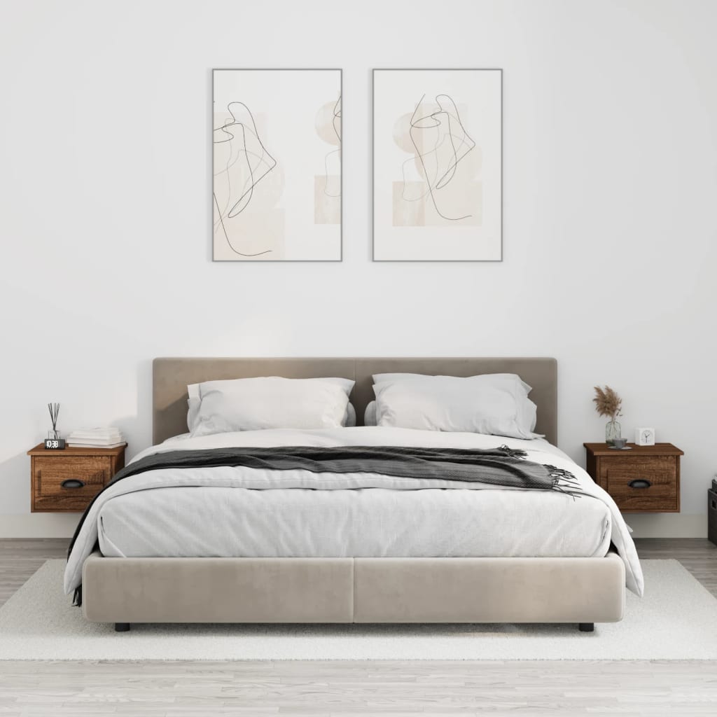 Wall-mounted Bedside Cabinets 2 pcs Brown Oak 41.5x36x28cm - Newstart Furniture