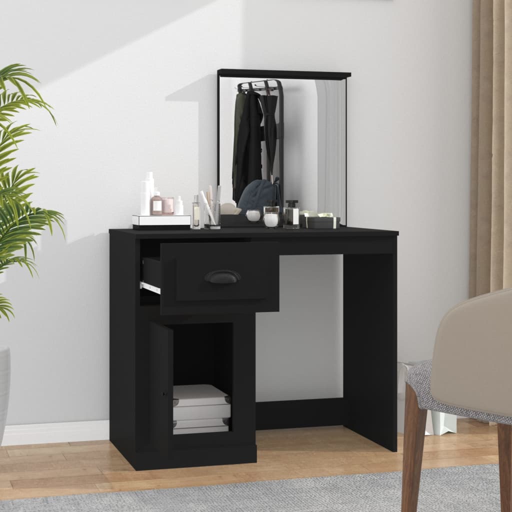 Dressing Table with Mirror Black 90x50x132.5 cm Engineered Wood - Newstart Furniture