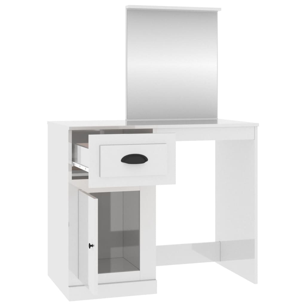 Dressing Table with Mirror High Gloss White 90x50x132.5 cm Engineered Wood - Newstart Furniture