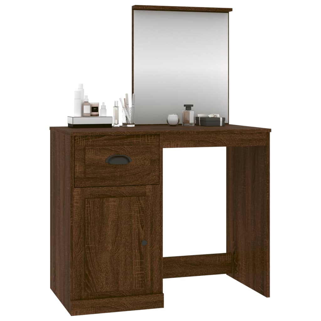 Dressing Table with Mirror Brown Oak 90x50x132.5 cm Engineered Wood - Newstart Furniture