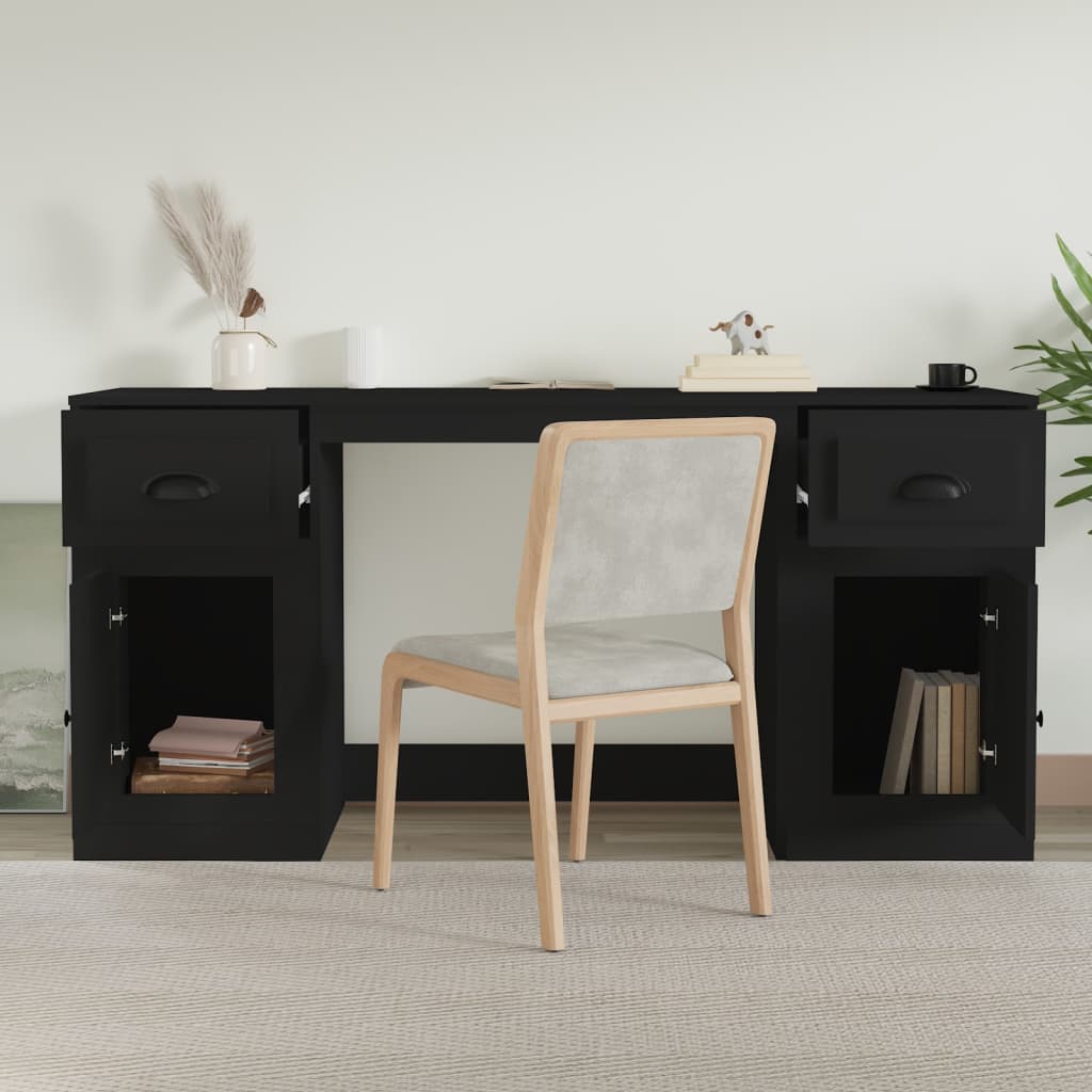 Desk with Cabinet Black Engineered Wood - Newstart Furniture