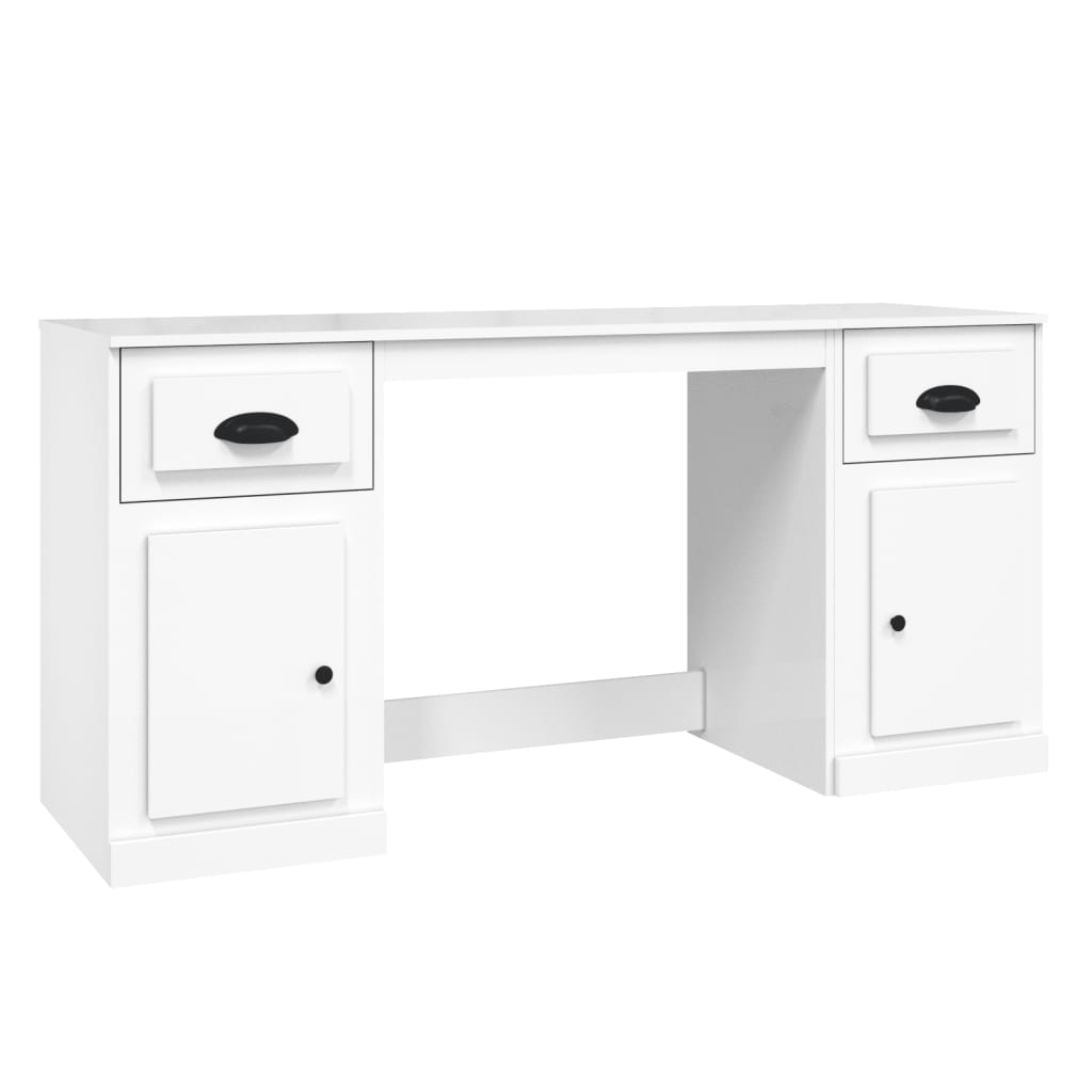 Desk with Cabinet High Gloss White Engineered Wood - Newstart Furniture