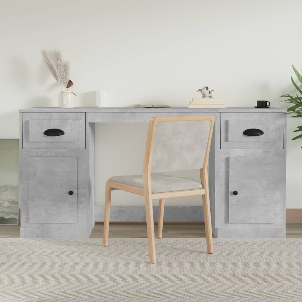 Desk with Cabinet Concrete Grey Engineered Wood - Newstart Furniture