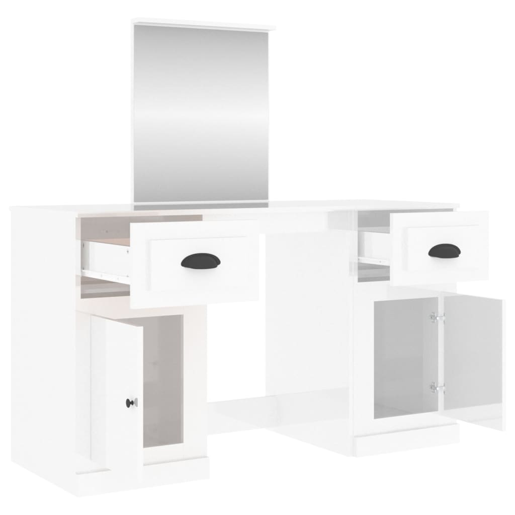 Dressing Table with Mirror High Gloss White 130x50x132.5 cm - Newstart Furniture