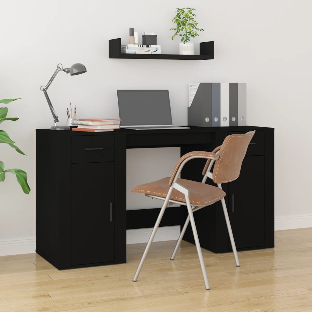 Desk with Cabinet Black Engineered Wood - Newstart Furniture
