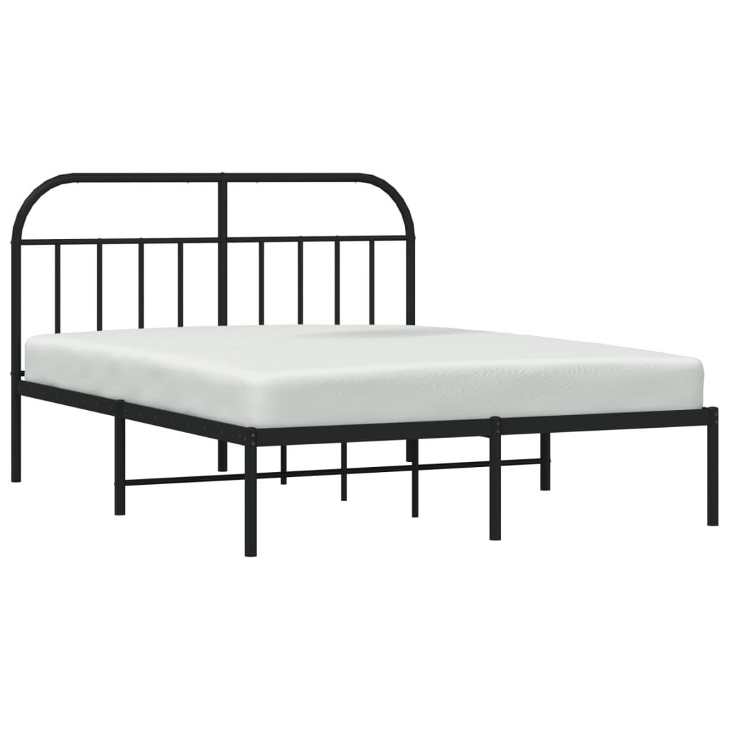Metal Bed Frame with Headboard Black 153x203 cm Queen - Newstart Furniture