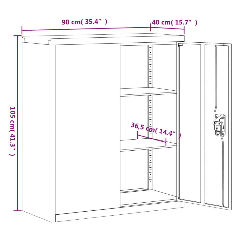 File Cabinet Light Grey 90x40x105 cm Steel - Newstart Furniture