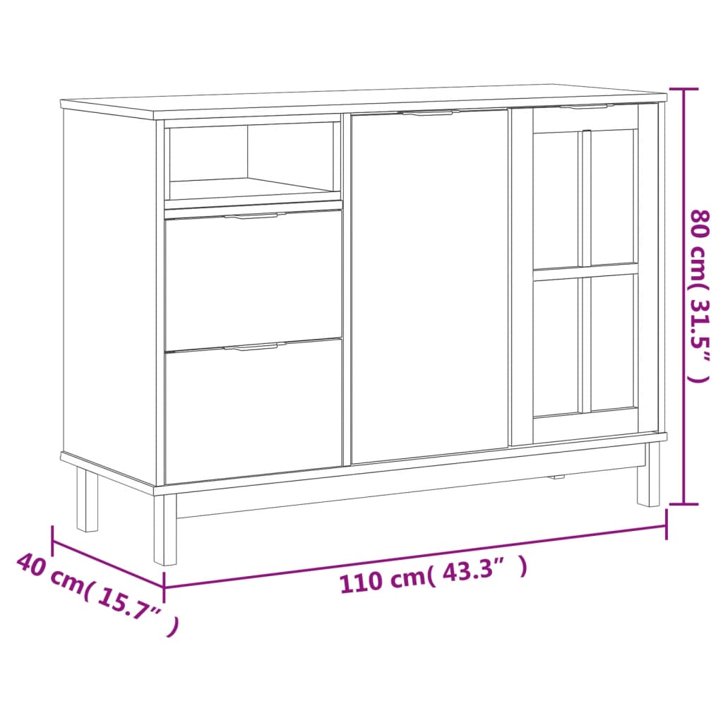 Sideboard with Glass Door FLAM 110x40x80 cm Solid Wood Pine - Newstart Furniture