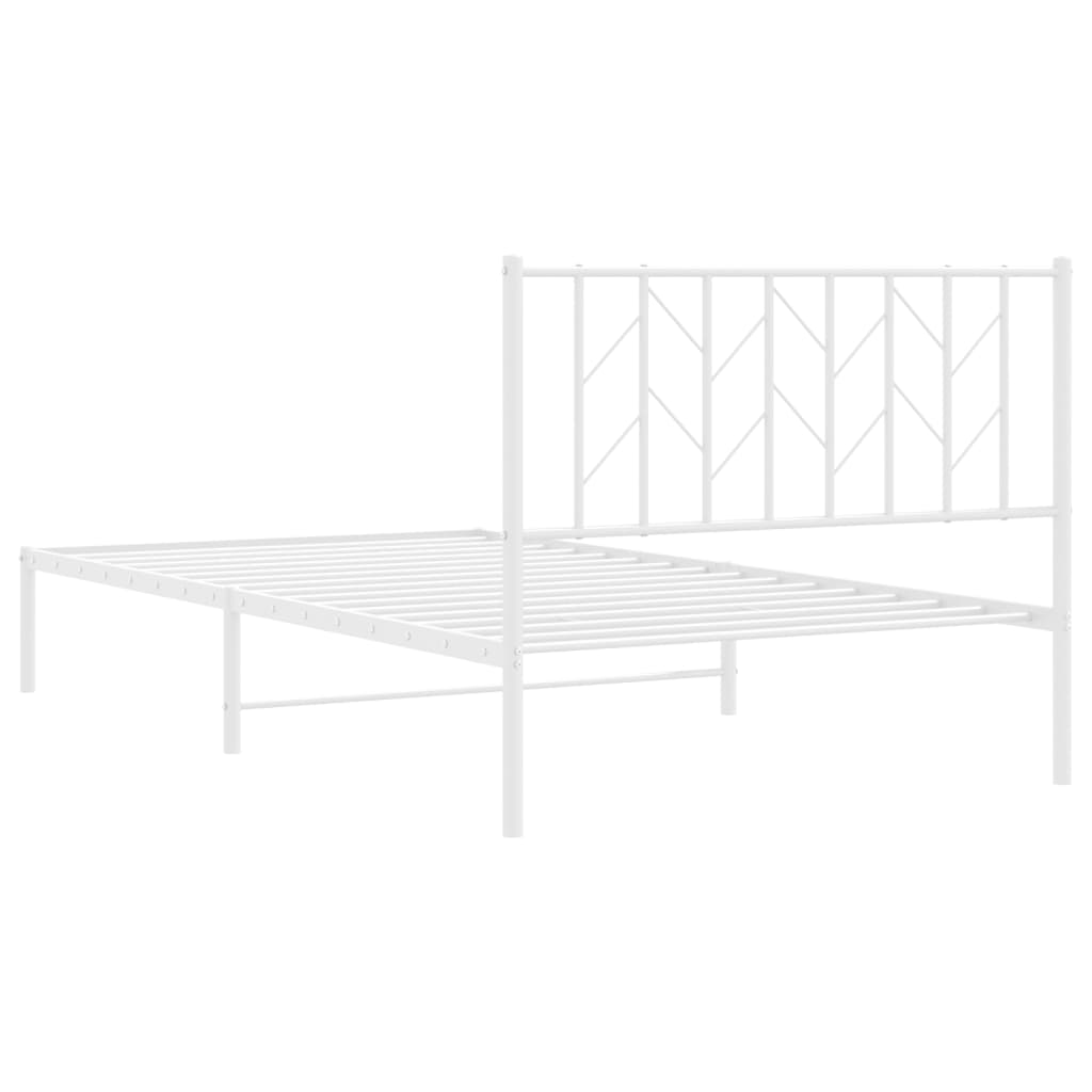 Metal Bed Frame with Headboard White 107x203 cm