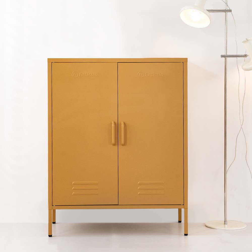 ArtissIn Sweetheart Metal Locker Storage Shelf Shoe Cabinet Buffet Sideboard Yellow - Newstart Furniture