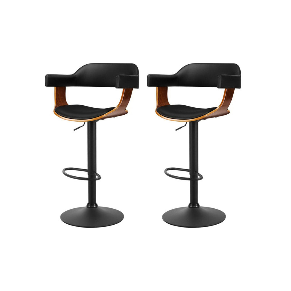 Artiss 2X Wooden Bar Stools Kitchen Swivel Gas Lift Bar Stool Chairs Leather - Newstart Furniture