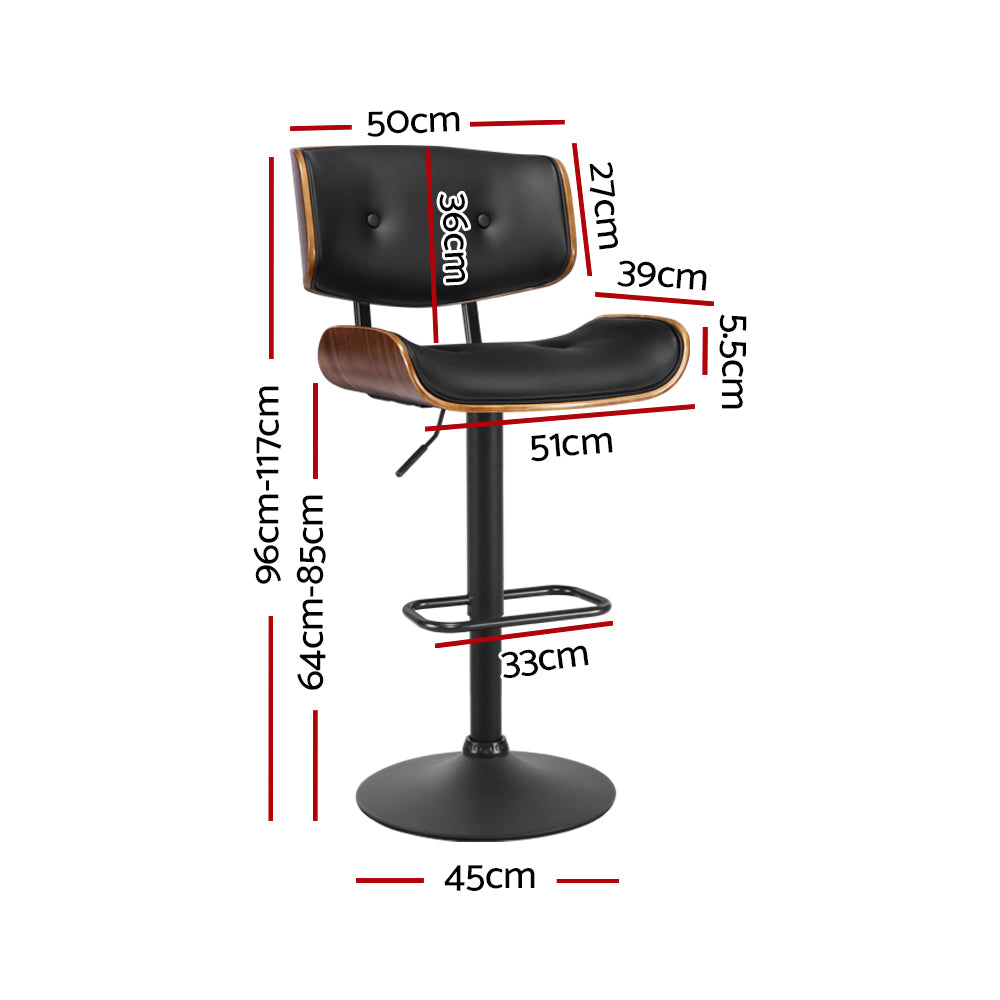 Artiss Kitchen Bar Stools Gas Lift Stool Chairs Swivel Barstool Leather Black x2 - Newstart Furniture