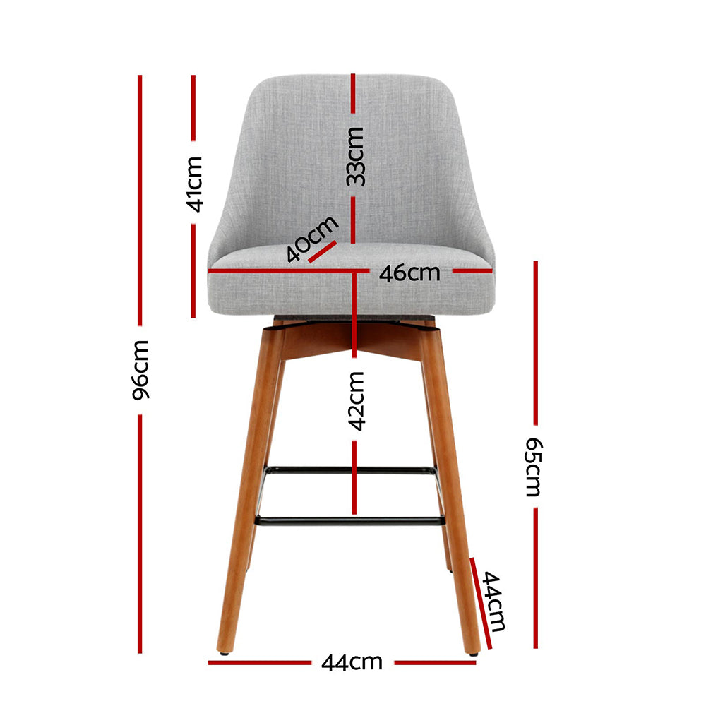 Artiss Set of 4 Wooden Fabric Bar Stools Square Footrest - Light Grey - Newstart Furniture