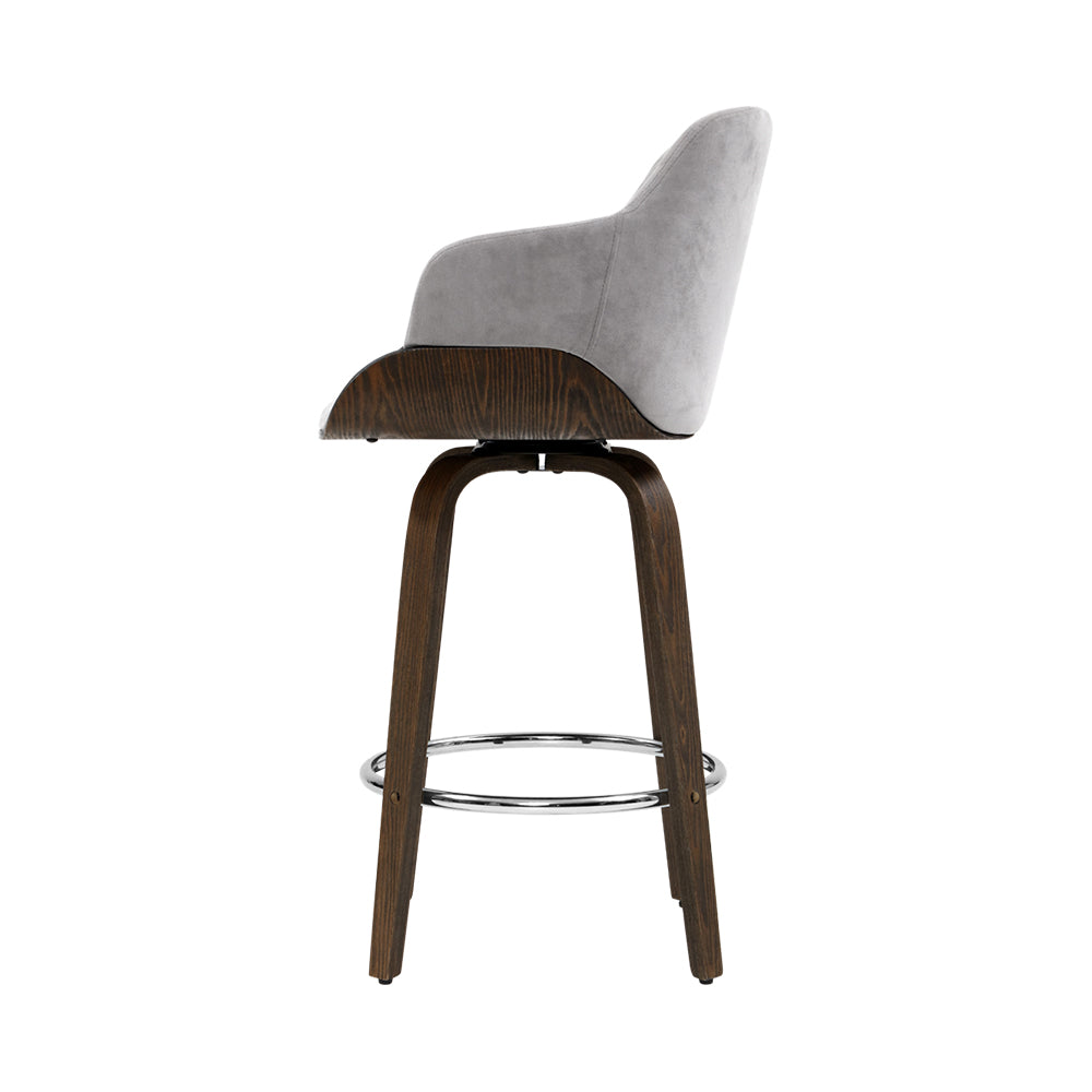 Artiss 2x Kitchen Bar Stools Wooden Bar Stool Chairs Swivel Velvet Fabric Grey - Newstart Furniture
