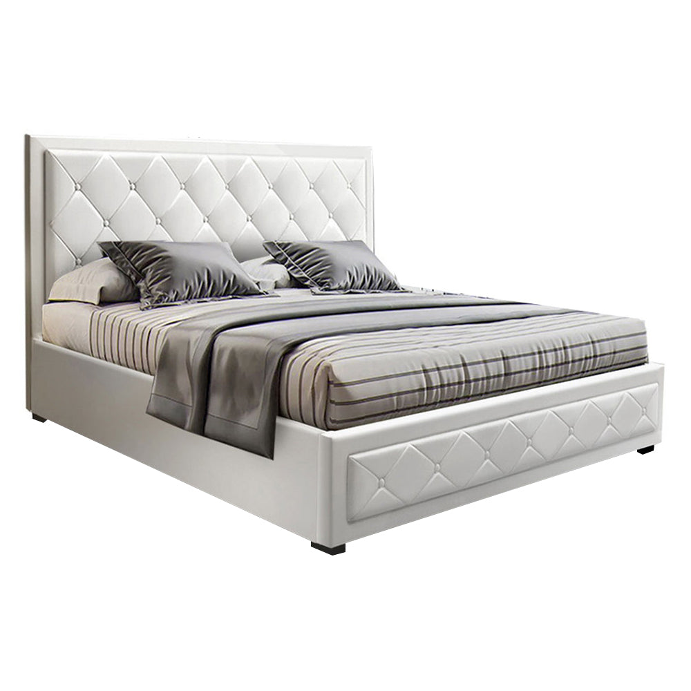 Artiss Tiyo PU Leather Double Bed Frame - White - Full View