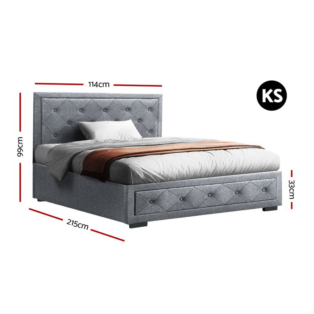 Artiss Bed Frame King Single Size Gas Lift Base With Storage Mattress Fabric - Newstart Furniture