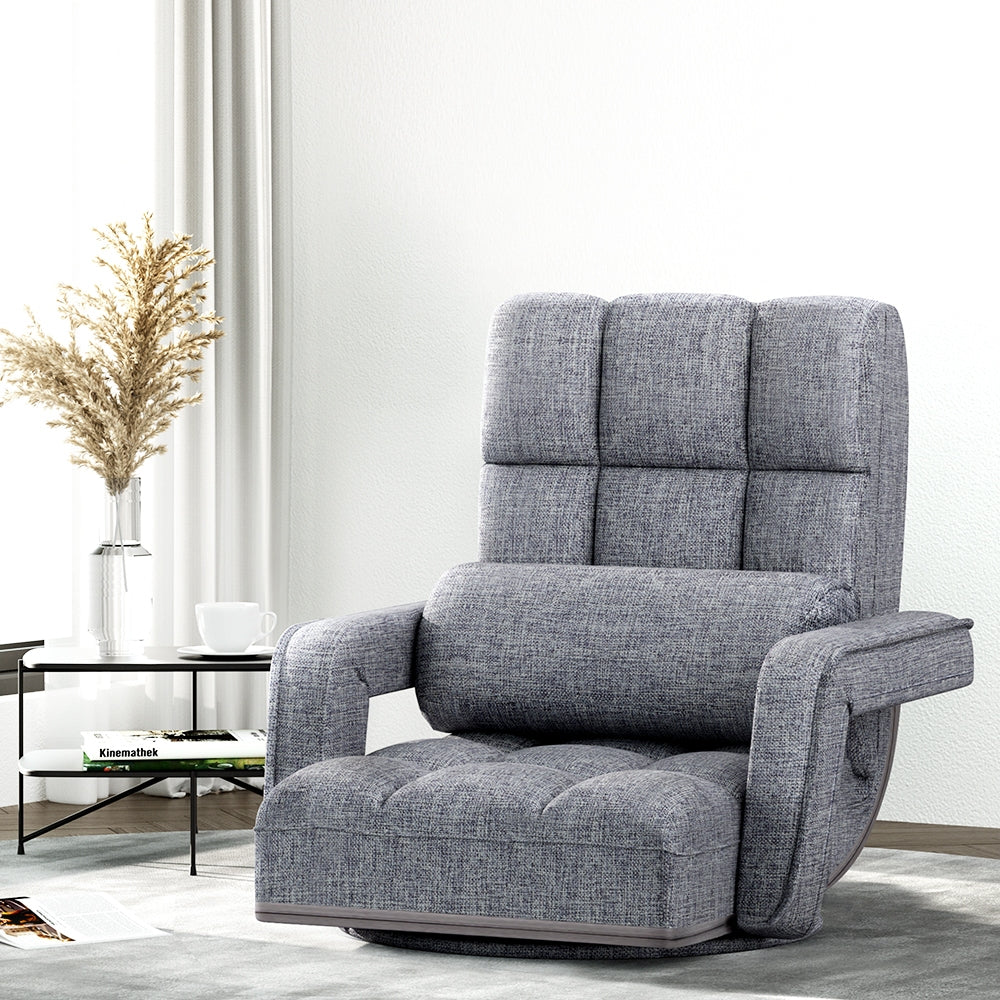 Artiss Floor Sofa Bed Lounge Chair Recliner Chaise Chair Swivel Grey - Newstart Furniture