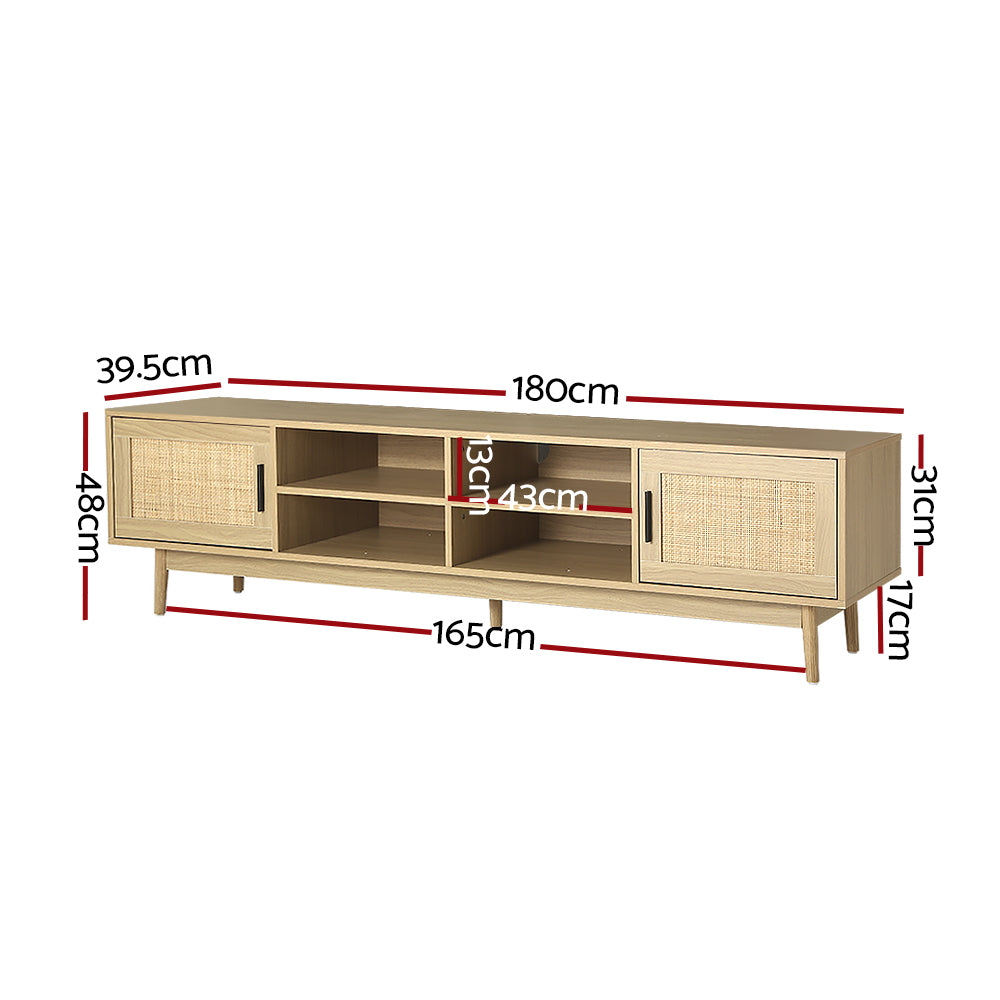 Artiss TV Cabinet Entertainment Unit Storage Cabinets Rattan Wooden 180CM - Newstart Furniture