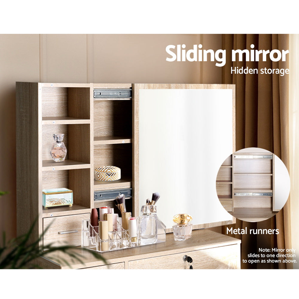 Artiss Dressing Table Stool Set Slide Mirror Makeup Vanity Desk Chair Drawer Oak - Newstart Furniture