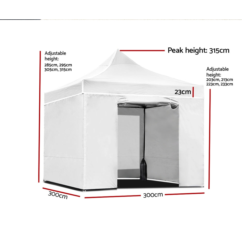 Instahut Gazebo Pop Up Marquee 3x3 Folding Wedding Tent Gazebos Shade White - Newstart Furniture