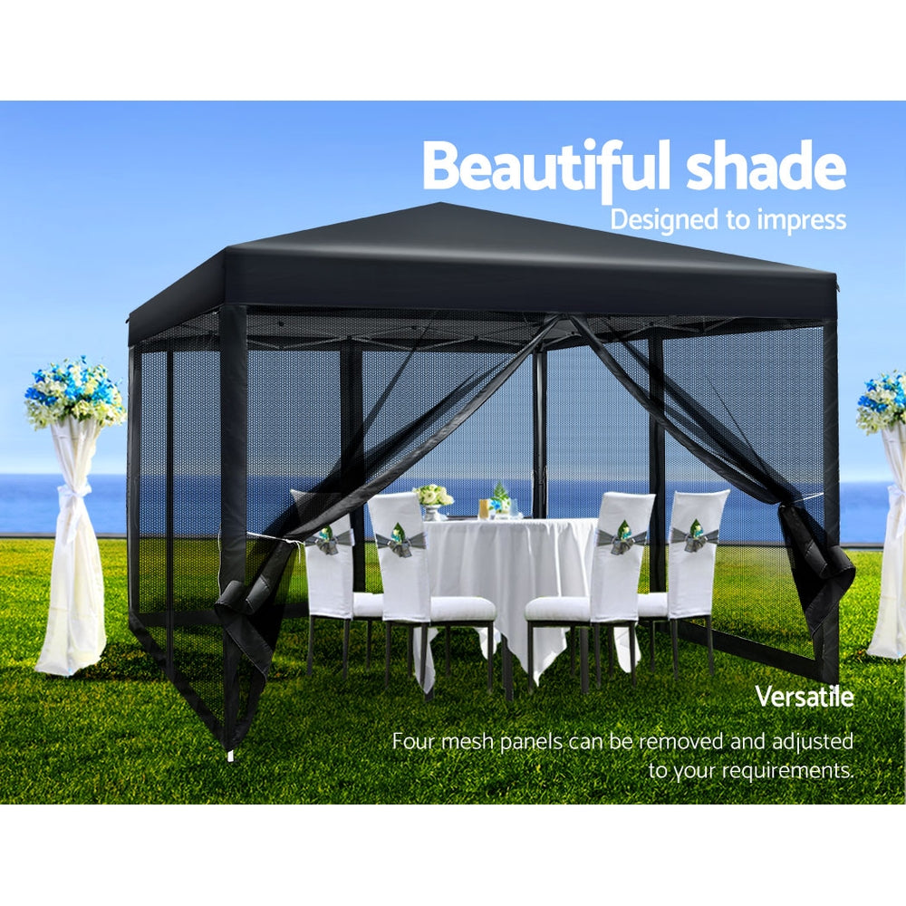 Instahut Gazebo Pop Up Marquee 3x3 Wedding Side Mesh Wall Outdoor Gazebos Black - Newstart Furniture
