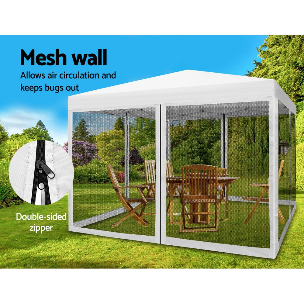 Instahut Gazebo Pop Up Marquee 3x3 Wedding Side Mesh Wall Outdoor Gazebos White - Newstart Furniture