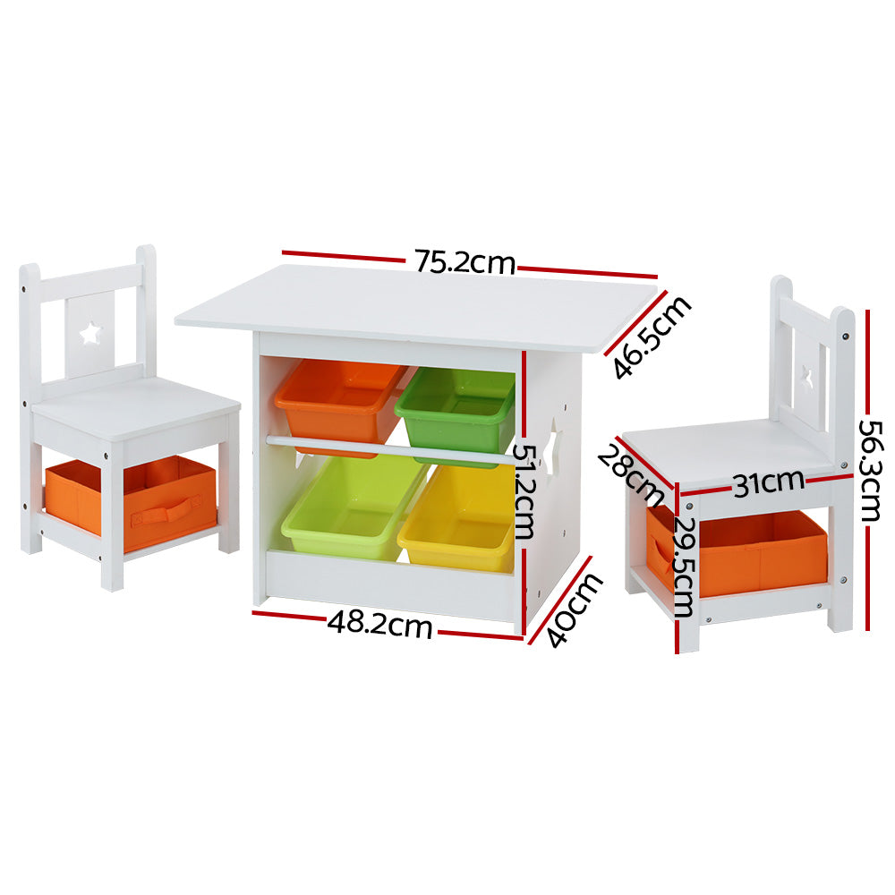 Keezi 3 PCS Kids Table and Chairs Set Children Furniture Play Toys Storage Box - Newstart Furniture