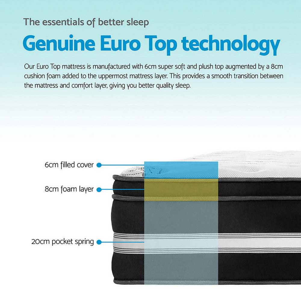 Giselle King Single Size Mattress Bed COOL GEL Memory Foam Eurotop Pocket Spring - Newstart Furniture