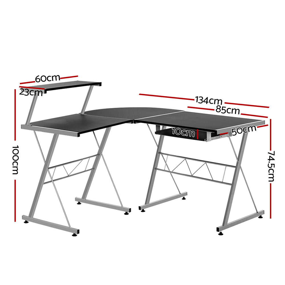 Artiss Corner Metal Pull Out Table Desk - Black - Newstart Furniture