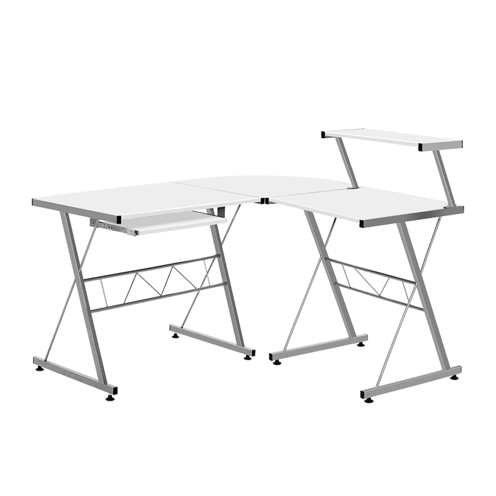 Artiss Corner Metal Pull Out Table Desk - White - Newstart Furniture