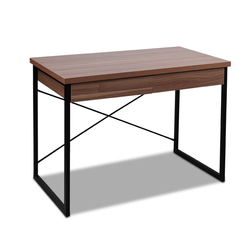 Artiss Metal Desk with Drawer - Walnut - Newstart Furniture