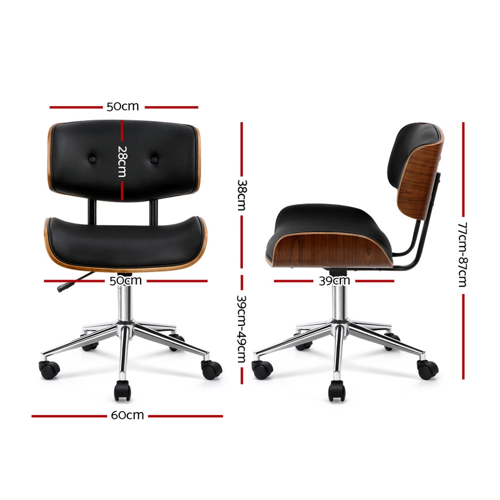 Artiss Wooden Office Chair Black Leather - Newstart Furniture