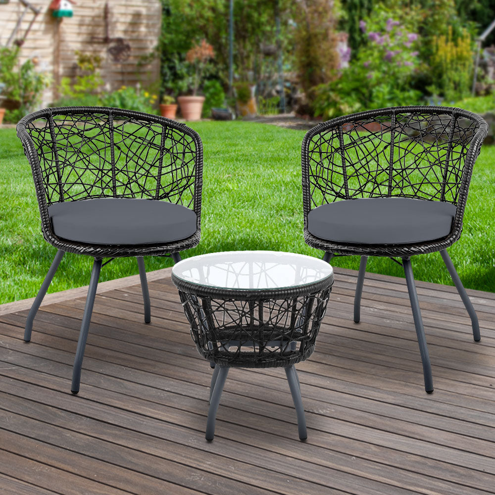 Gardeon Outdoor Patio Chair and Table - Black - Newstart Furniture