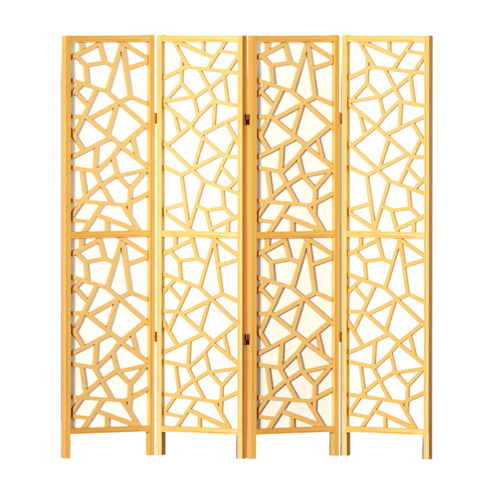 Artiss Clover Room Divider Screen Privacy Wood Dividers Stand 4 Panel Natural - Newstart Furniture