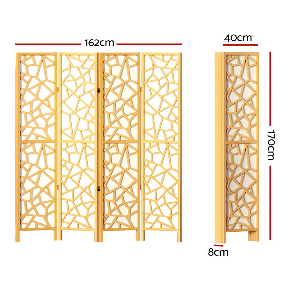 Artiss Clover Room Divider Screen Privacy Wood Dividers Stand 4 Panel Natural - Newstart Furniture