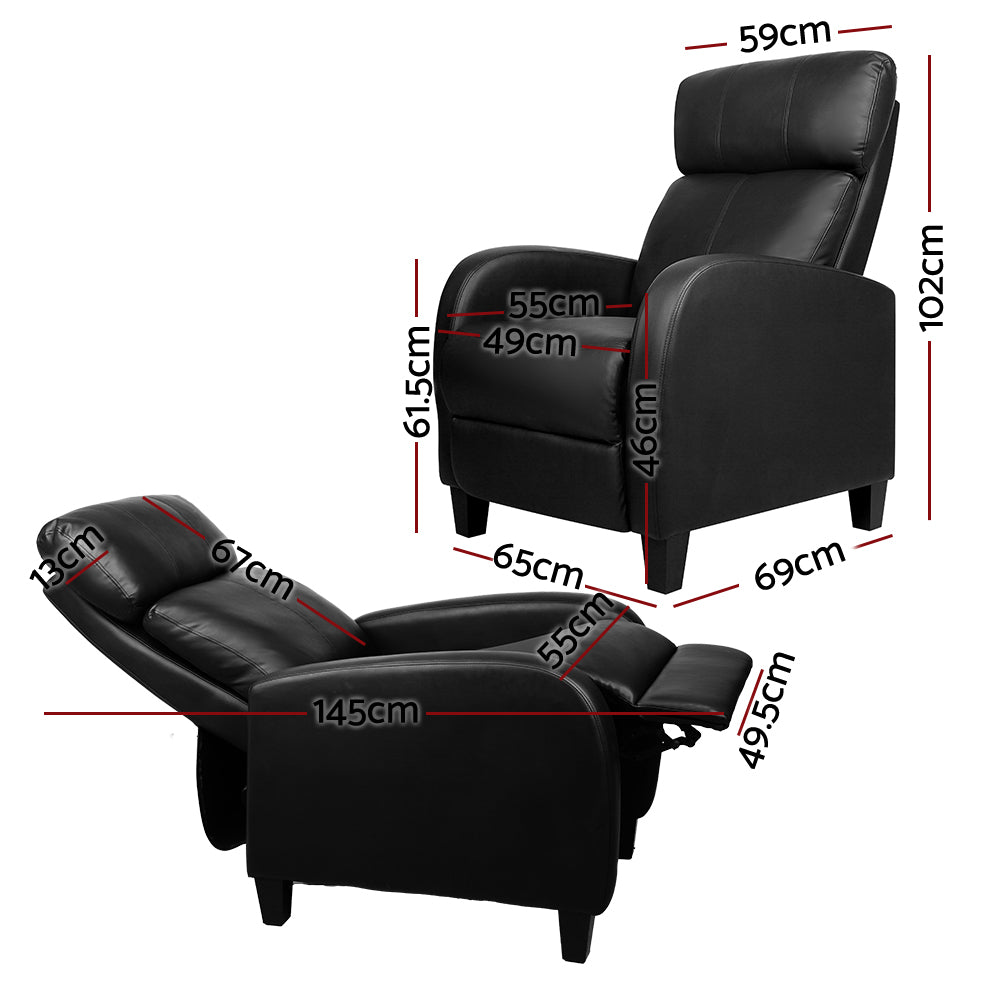 Artiss PU Leather Reclining Armchair - Black - Newstart Furniture