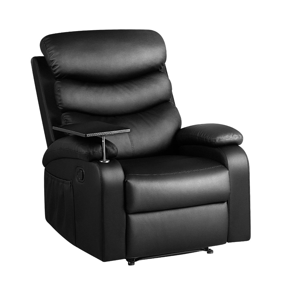 Artiss Recliner Chair Armchair Lounge Sofa Chairs Couch Leather Black Tray Table - Newstart Furniture