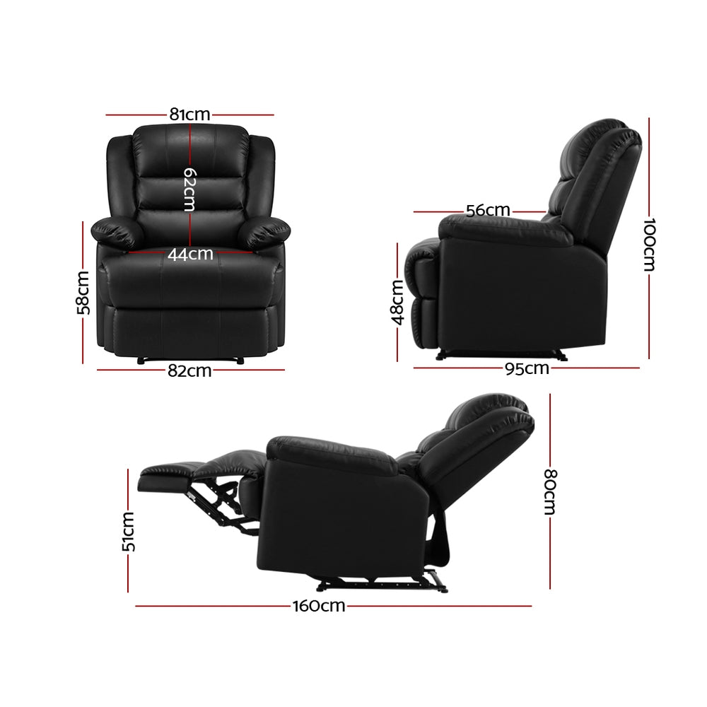 Artiss Recliner Chair Armchair Luxury Single Lounge Sofa Couch Leather Black - Newstart Furniture