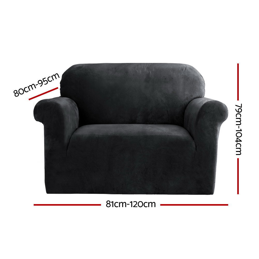 Artiss Velvet Sofa Cover Plush Couch Cover Lounge Slipcover 1 Seater Black - Newstart Furniture